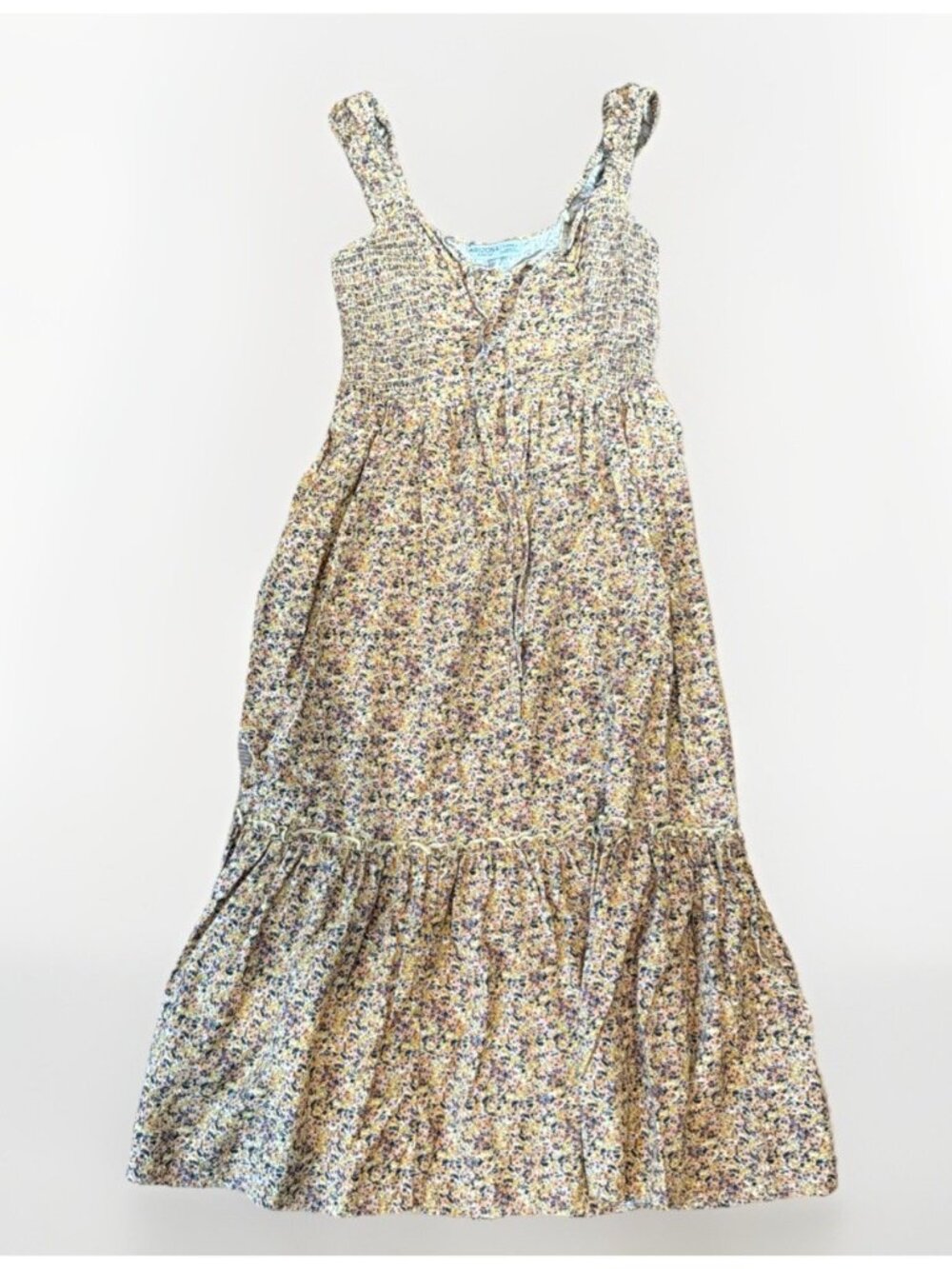 WOMEN ARIZONA MAXI DRESS XS SMOCKED MULTI COLOR FLORAL BEIGE